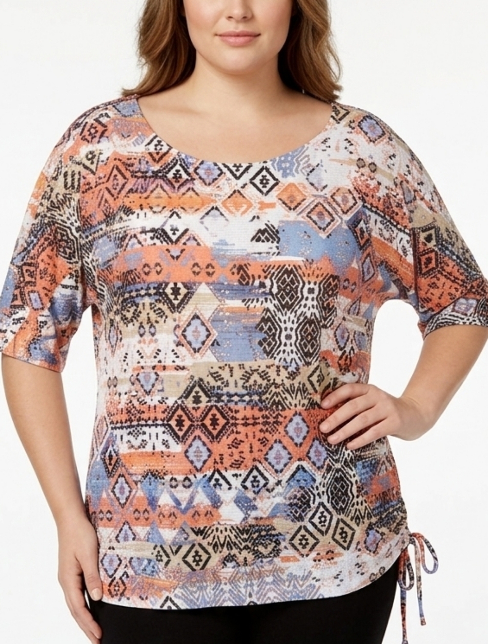 NWT New Directions Studded Tribal Geometric Print Top